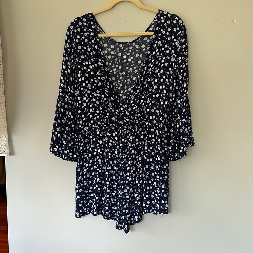 Minkpink blue floral open back 3/4 sleeve romper